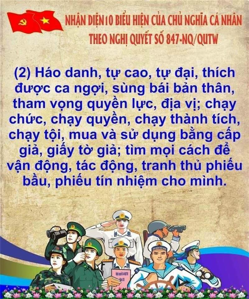 Biểu hiện thứ 2 biểu hiện của chủ nghĩa cá nhân theo Nghị quyết số 847-NQ/QUTW