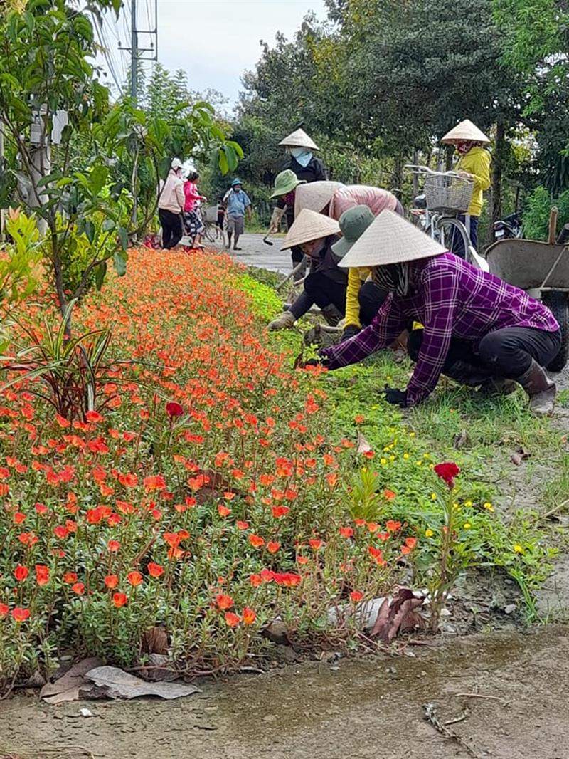 Một số hình ảnh trong buổi ra quân trồng hoa tại xã Triệu Hải