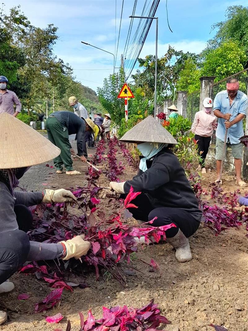 Một số hình ảnh trong buổi ra quân trồng hoa tại xã Triệu Hải