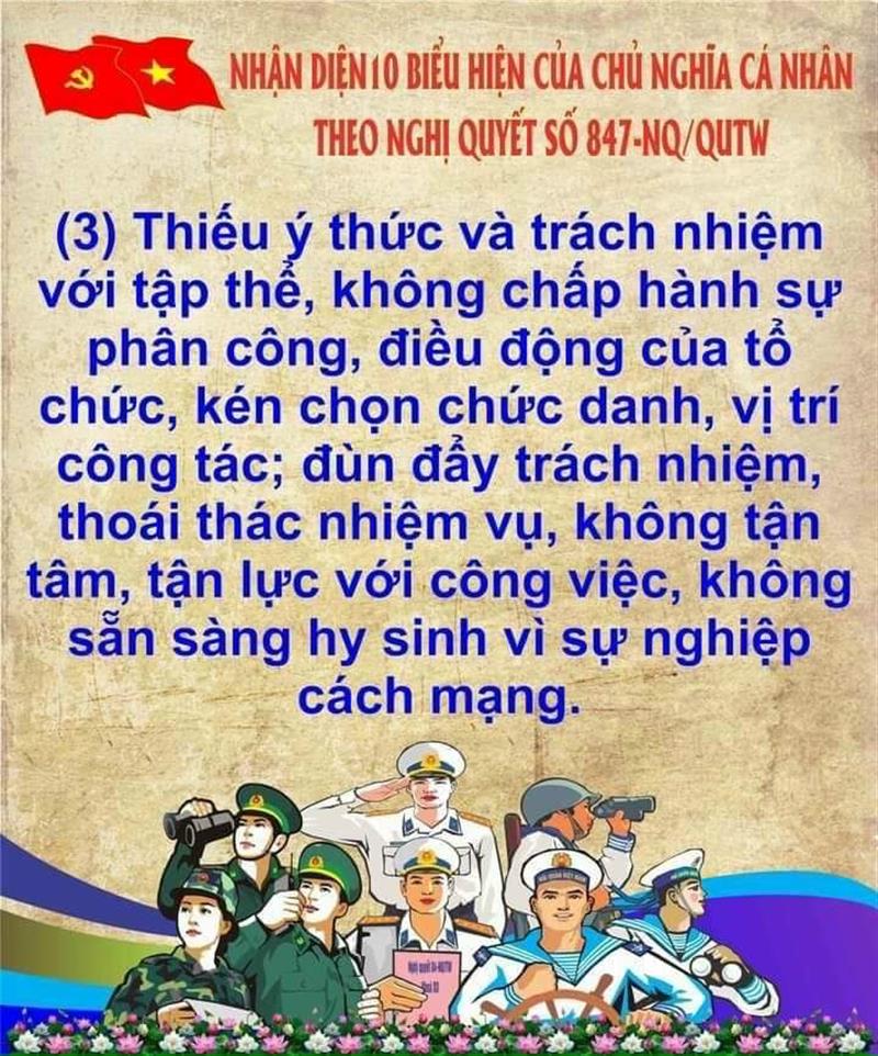 Biểu hiện thứ 3 biểu hiện của chủ nghĩa cá nhân theo Nghị quyết số 847-NQ/QUTW