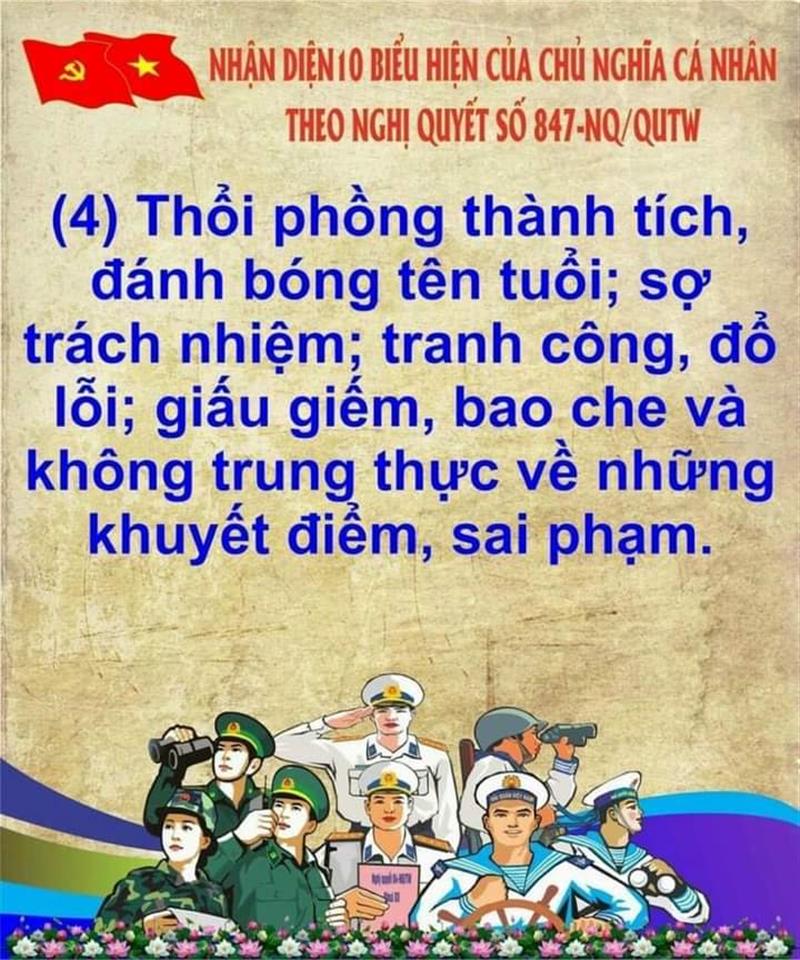 Biểu hiện thứ 4 biểu hiện của chủ nghĩa cá nhân theo Nghị quyết số 847-NQ/QUTW