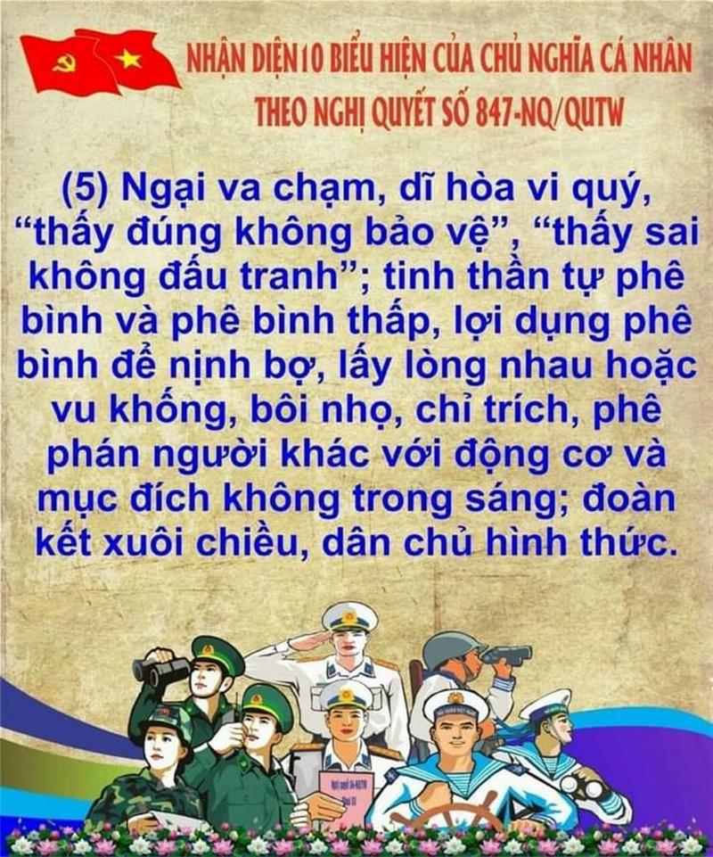 Biểu hiện thứ 5 biểu hiện của chủ nghĩa cá nhân theo Nghị quyết số 847-NQ/QUTW