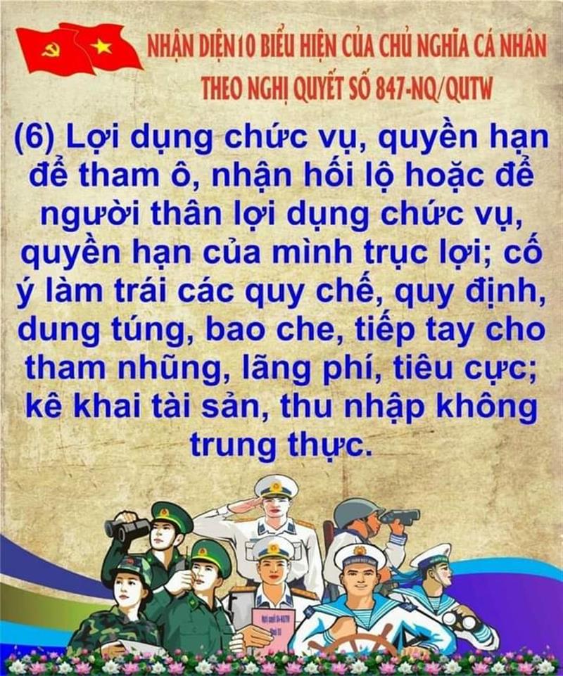 Biểu hiện thứ 6 biểu hiện của chủ nghĩa cá nhân theo Nghị quyết số 847-NQ/QUTW