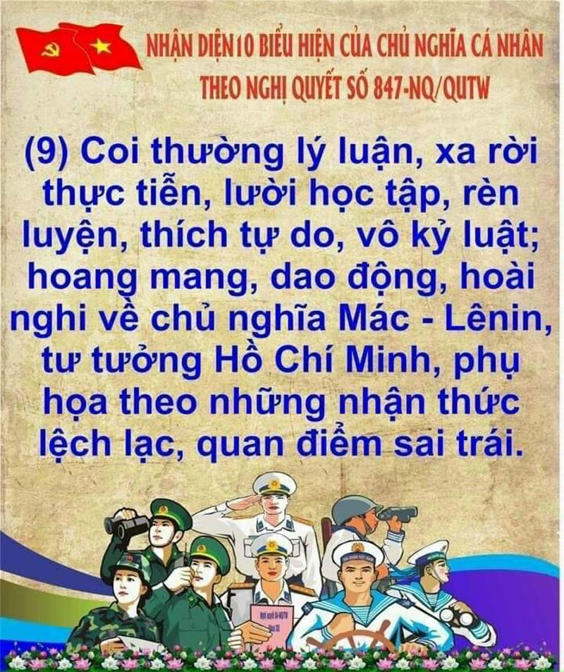 Biểu hiện thứ 9 biểu hiện của chủ nghĩa cá nhân theo Nghị quyết số 847-NQ/QUTW