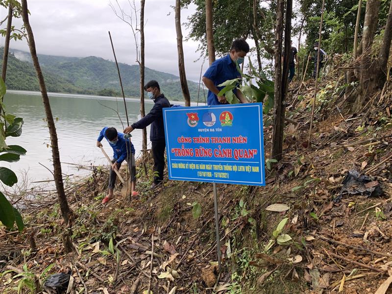 Đoàn viên thanh niên ra quân xây dựng công trình thanh niên Trồng rừng cảnh quan tại Khu vực Hồ Đạ Tẻh