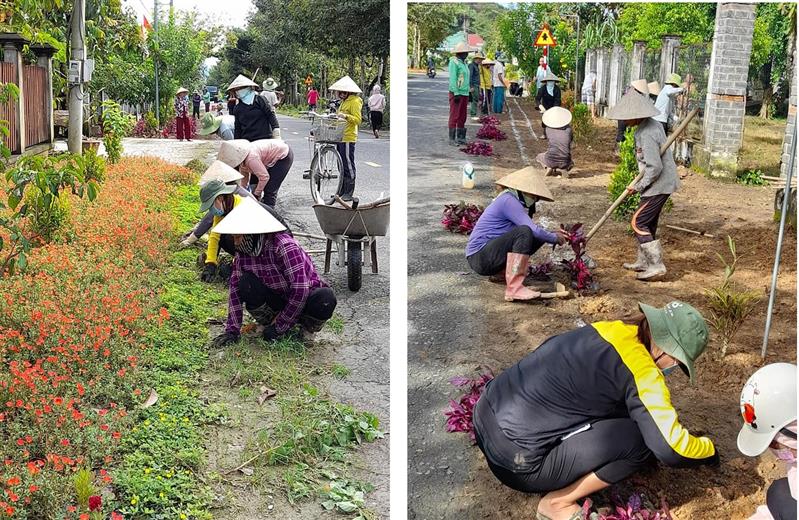 Một số hình ảnh trong buổi ra quân trồng hoa tại xã Triệu Hải