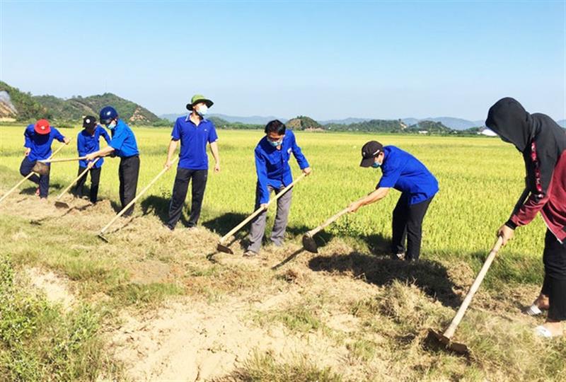 Làm đường giao thông nội đồng tại xã Triệu Hải.